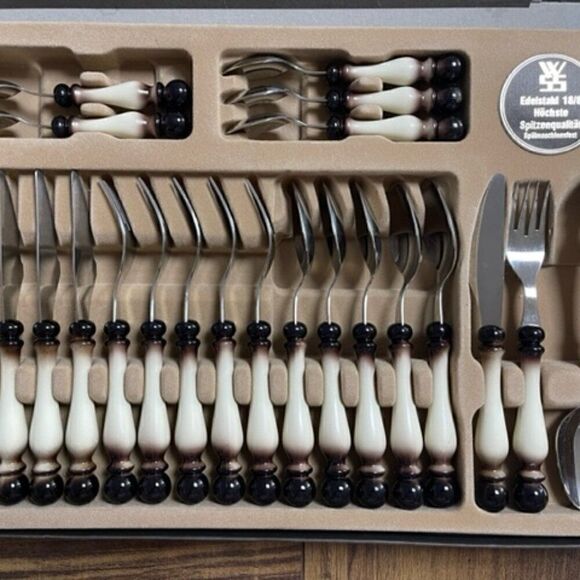 Edelstahl 18/8 Hochste Spitzenqualitat Stainless Flatware Pawn Cream Brown 23 pc - Picture 1 of 8